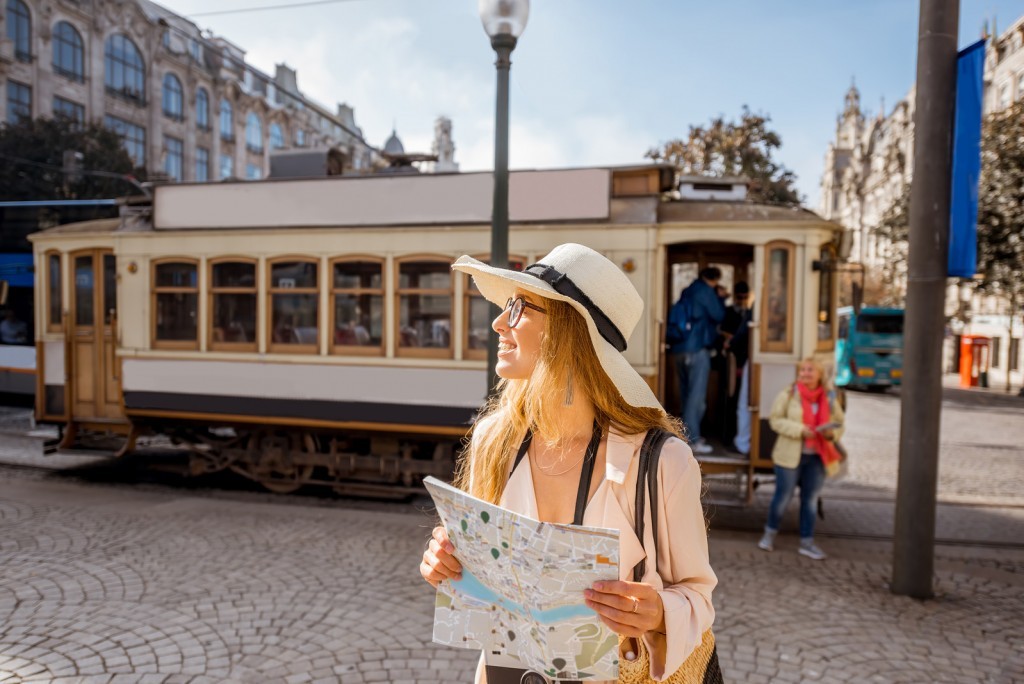 The famous old touristic tram in Porto, one of the largest Cities in North Portugal