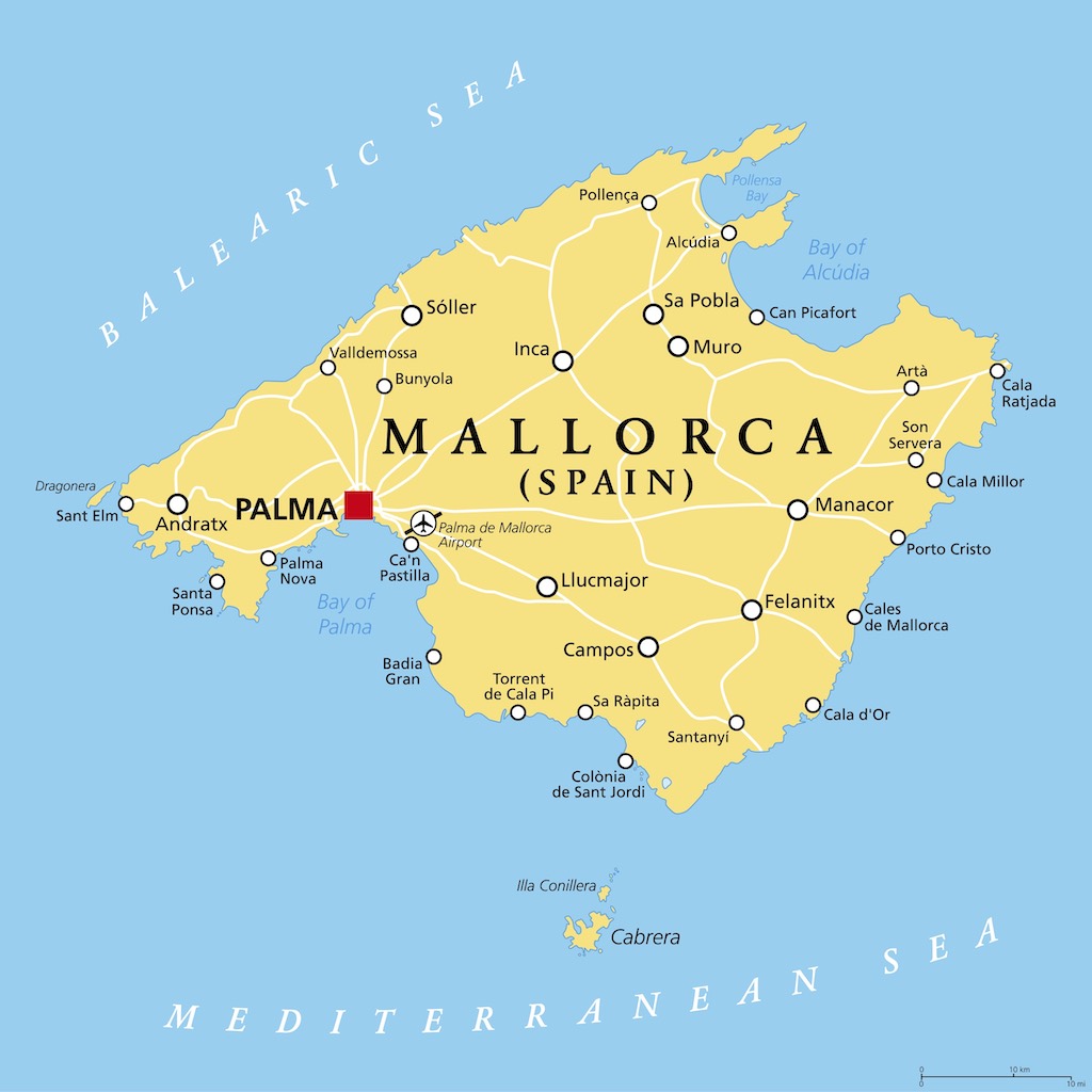 Karte von Mallorca mit den wichtigen Ferienorten